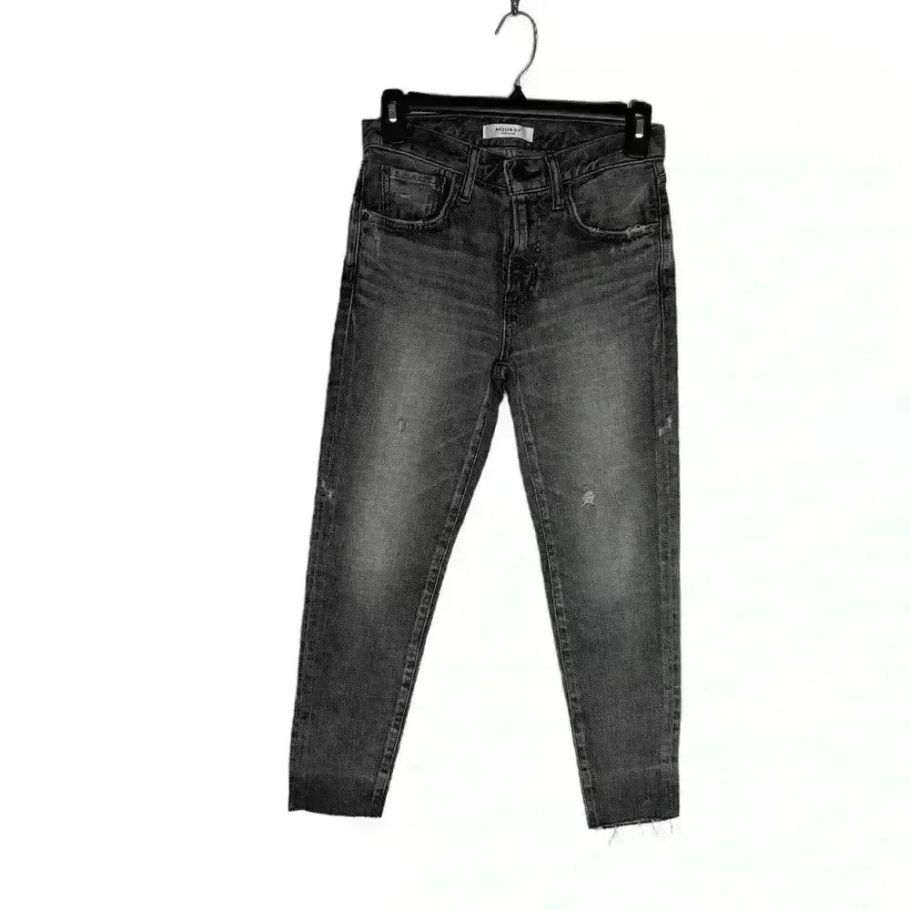 MOUSSY VINTAGE Gray MV Cadet Skinny Distressed Jeans Made in Japan  Size 24 - Picture 2 of 10